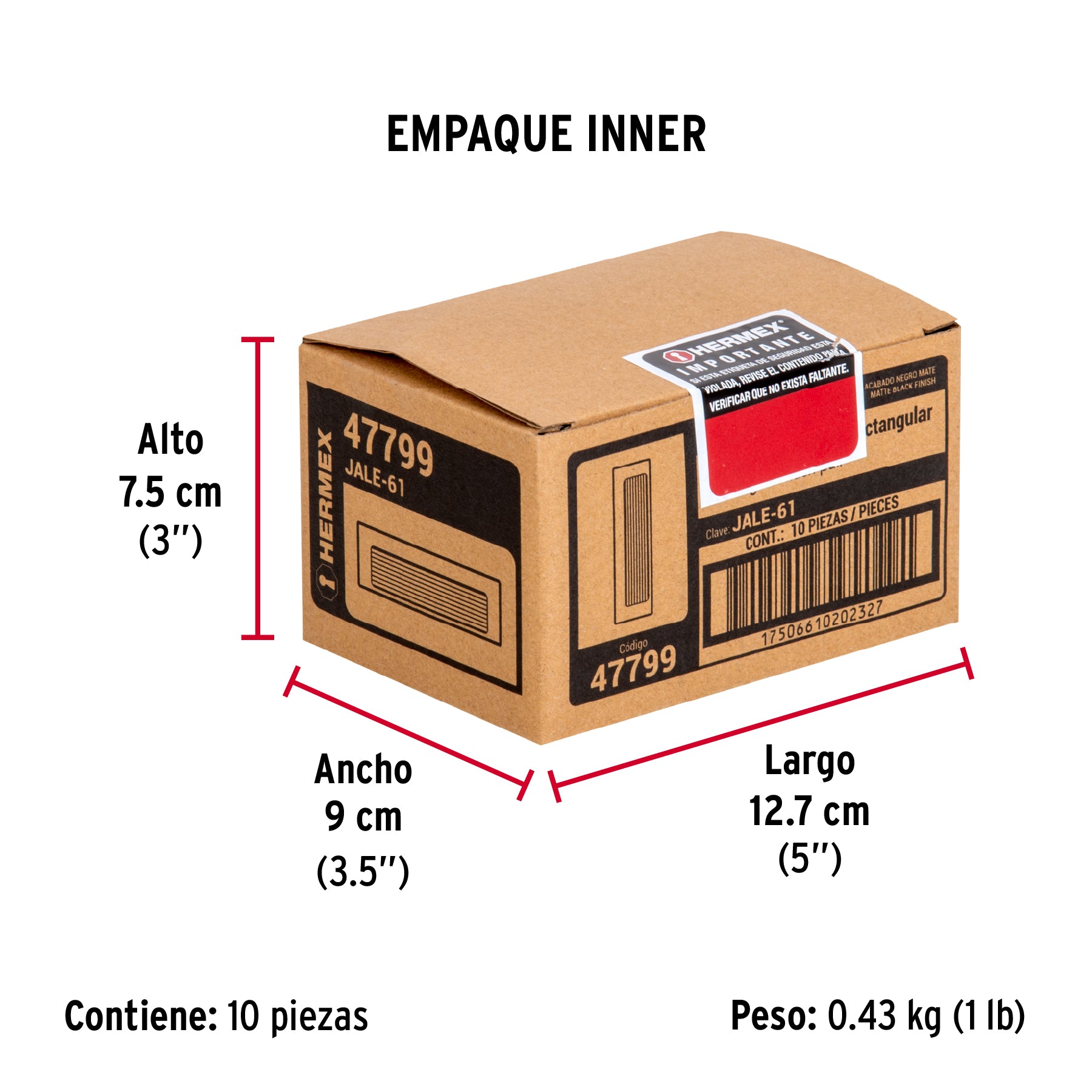 Jaladera de embutir cuadrada acabado negro, HERMEX