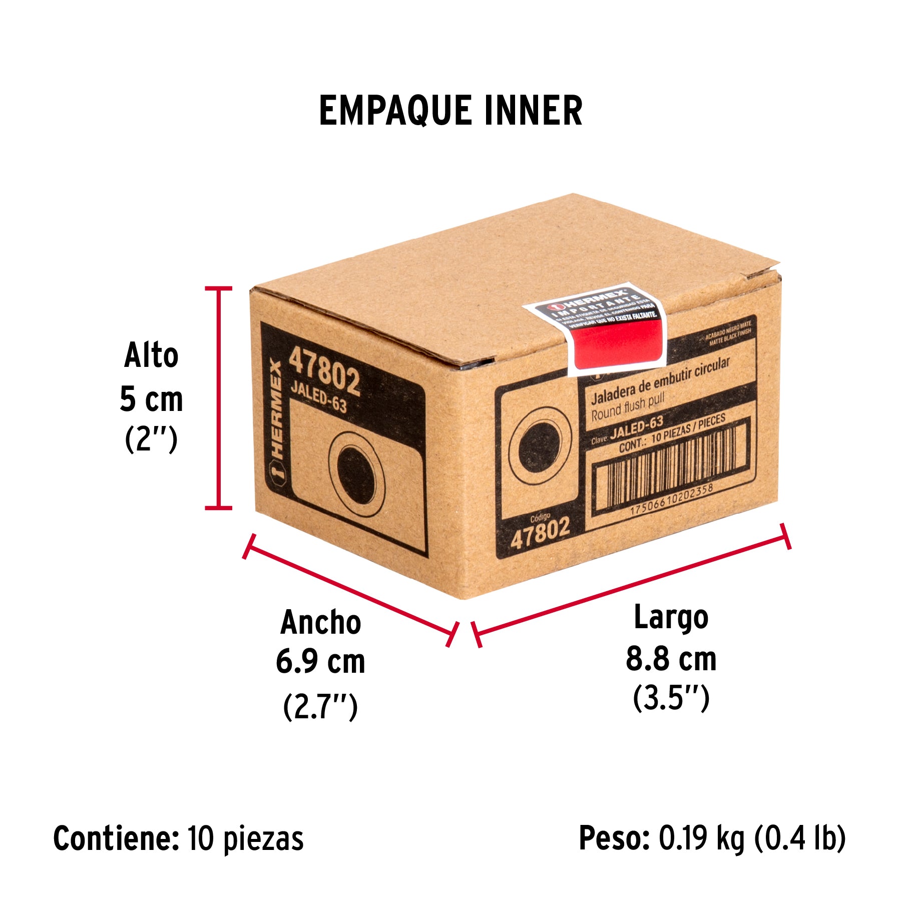 Jaladera de embutir circular No. 3 acabado negro