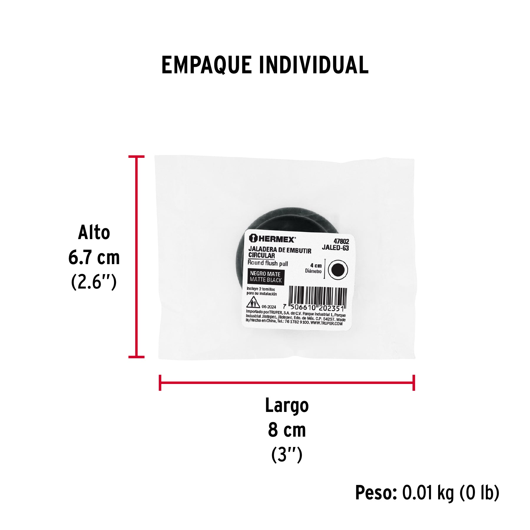 Jaladera de embutir circular No. 3 acabado negro