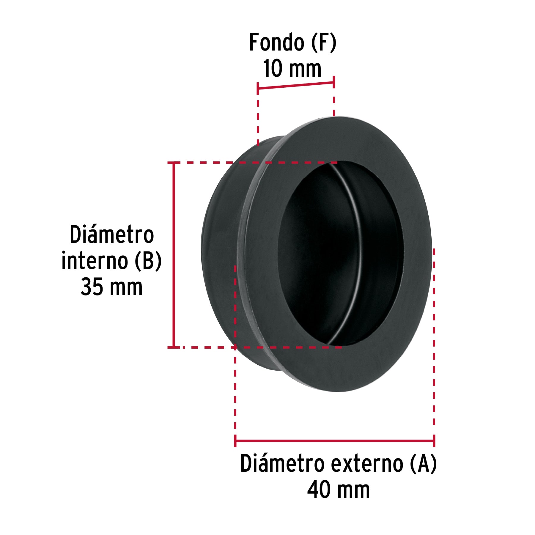 Jaladera de embutir circular No. 3 acabado negro