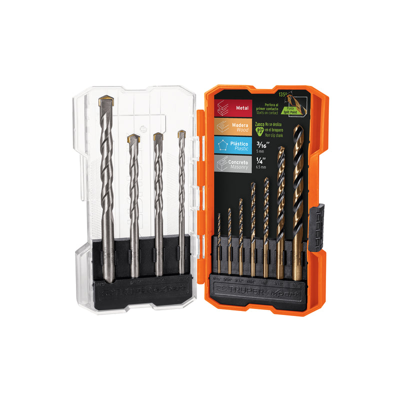 Juego de brocas para metal y concreto, 11 piezas