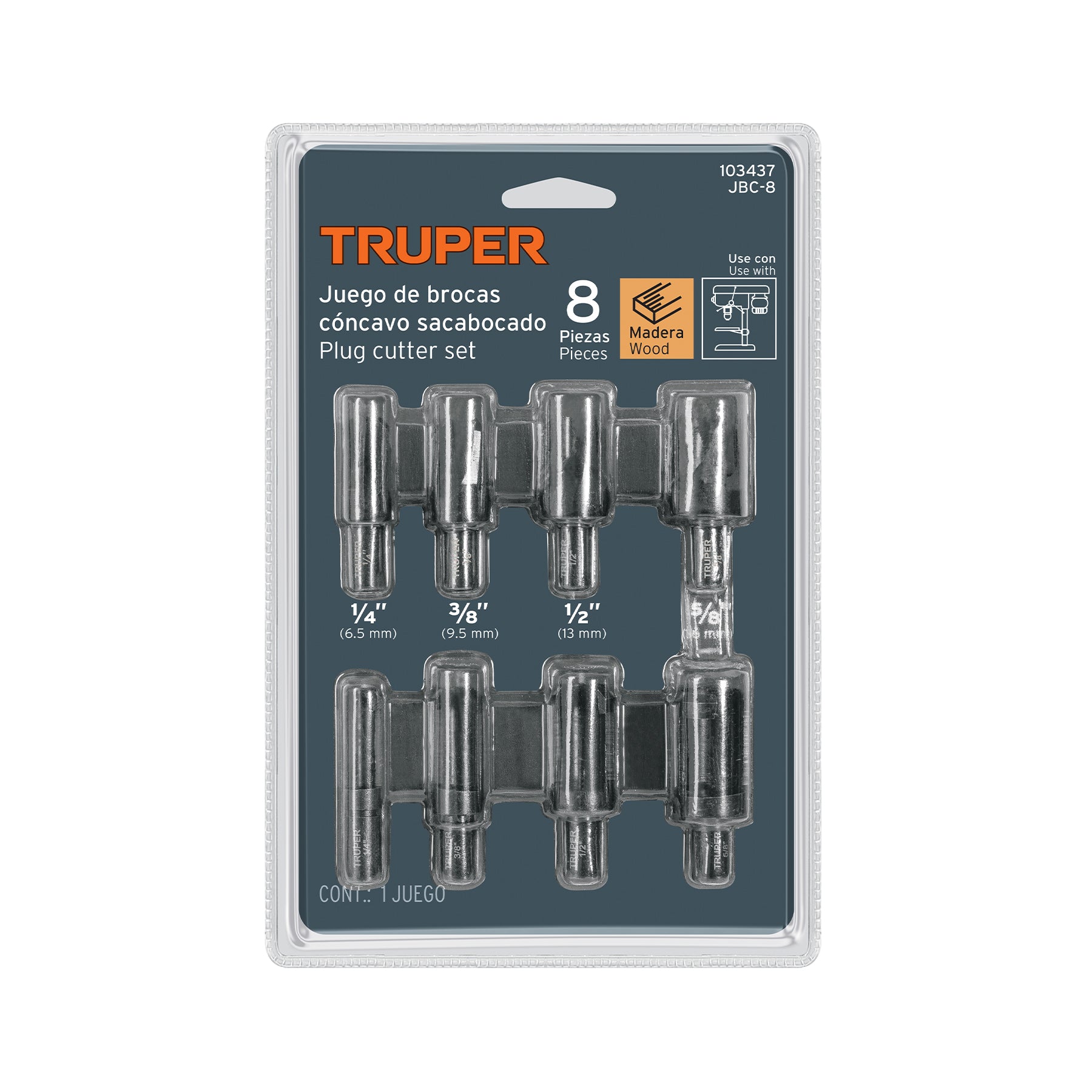 Juego de 8 brocas clavacote para madera, Truper