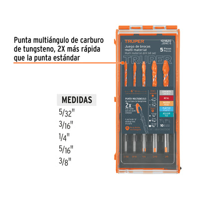 Juego de brocas multimaterial, 5 piezas