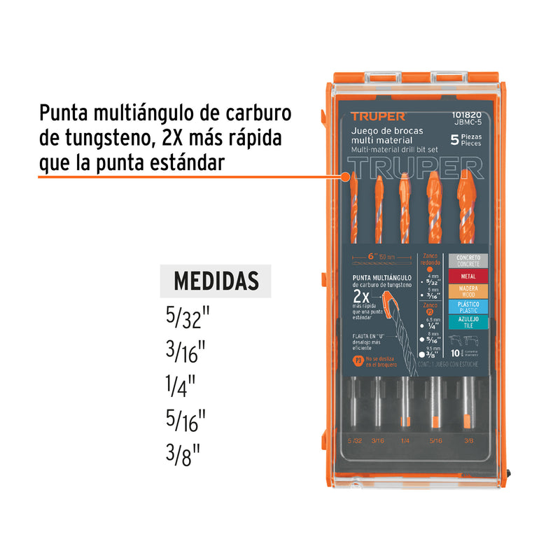 Juego de brocas multimaterial, 5 piezas