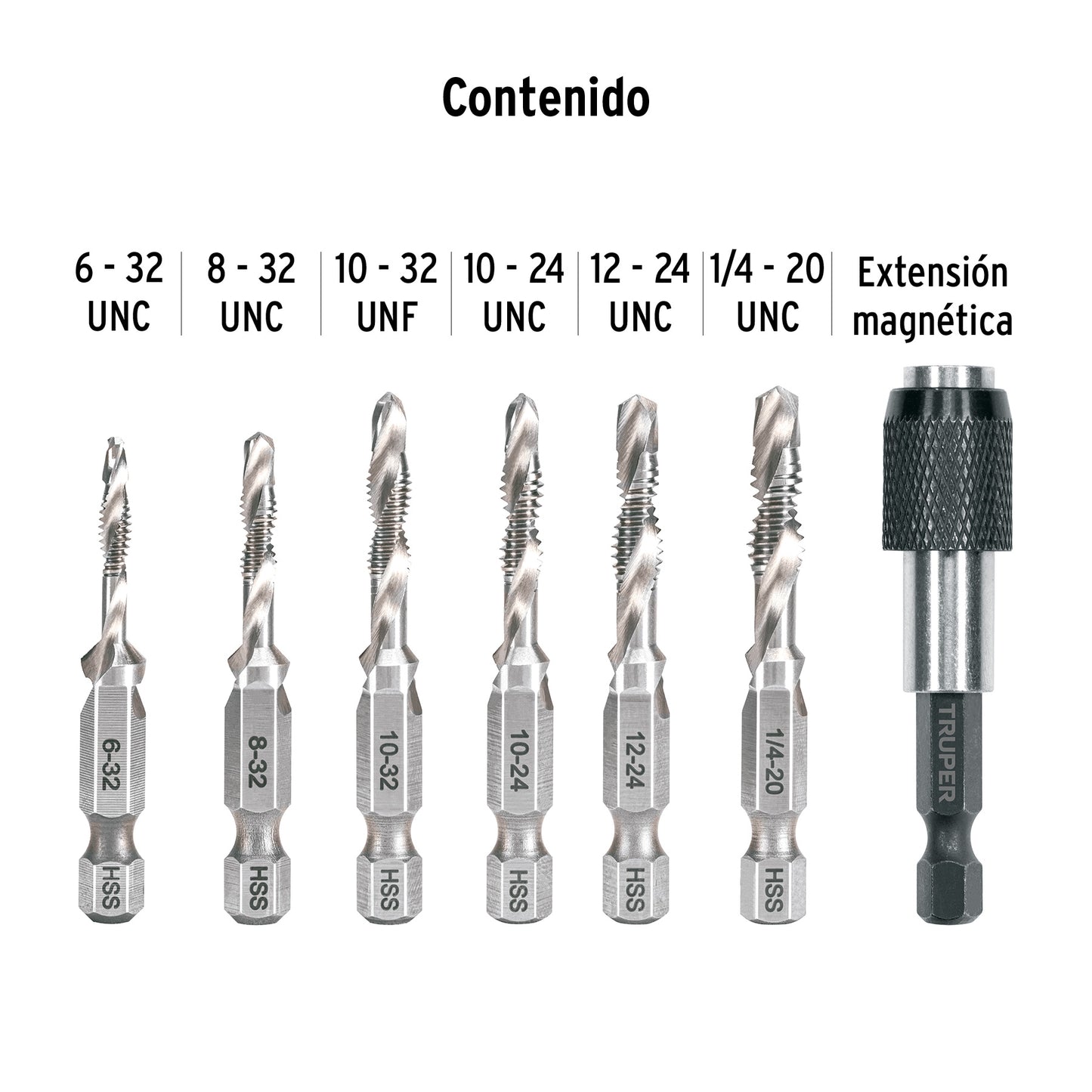 Juego de 6 brocas HSS con machuelo para metal, Truper