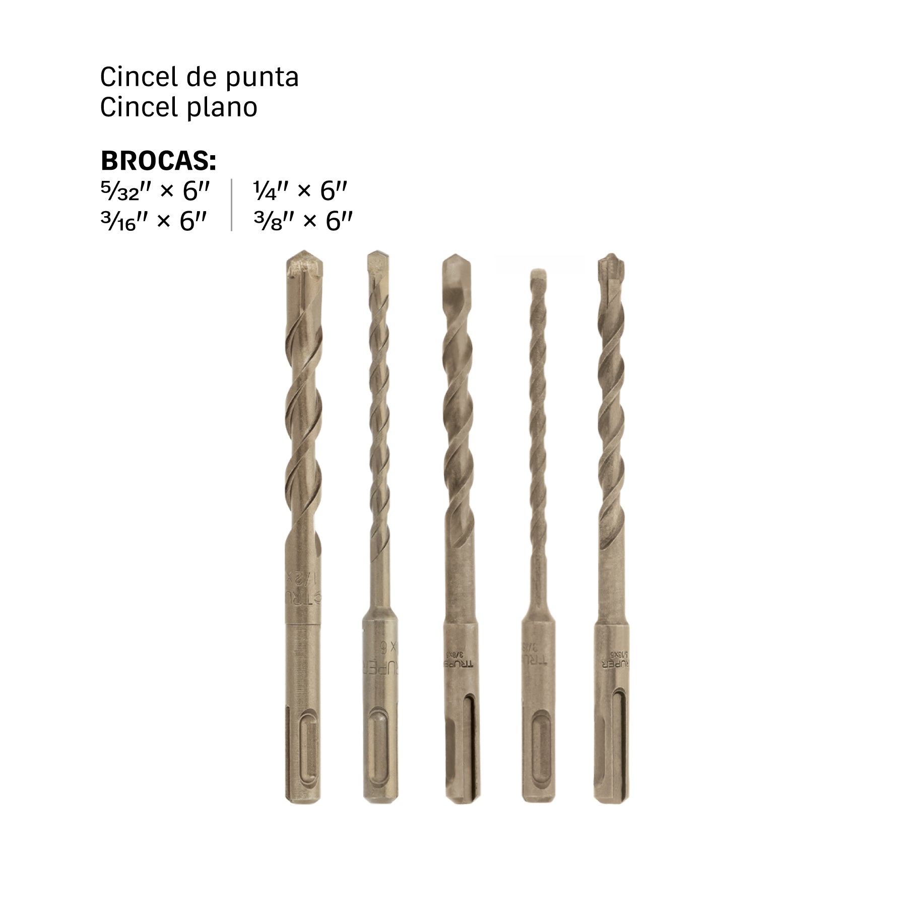 Juego de 5 brocas para concreto SDS Plus, Truper