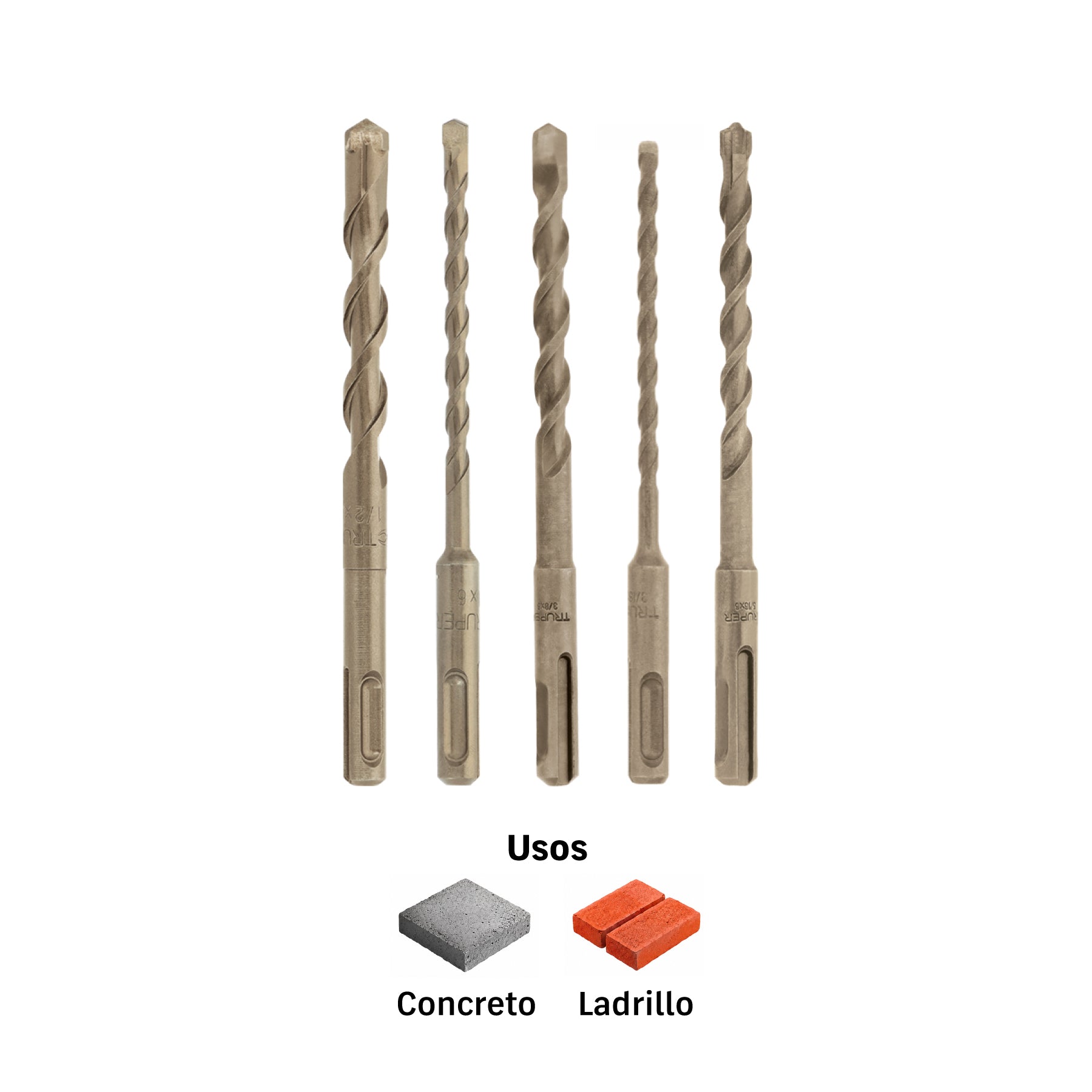 Juego de 5 brocas para concreto SDS Plus, Truper