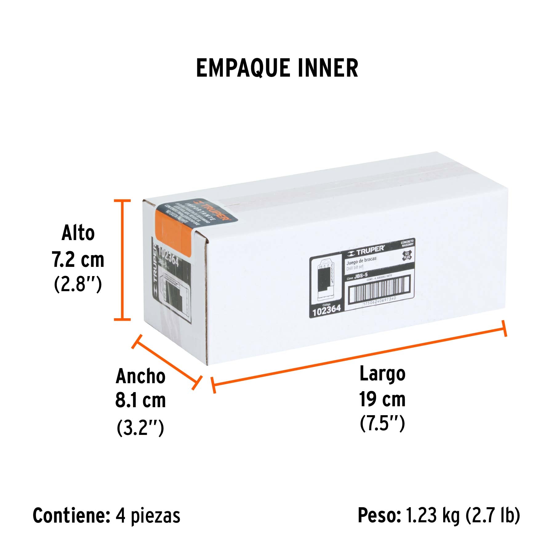 Juego de 5 brocas para concreto SDS Plus, Truper