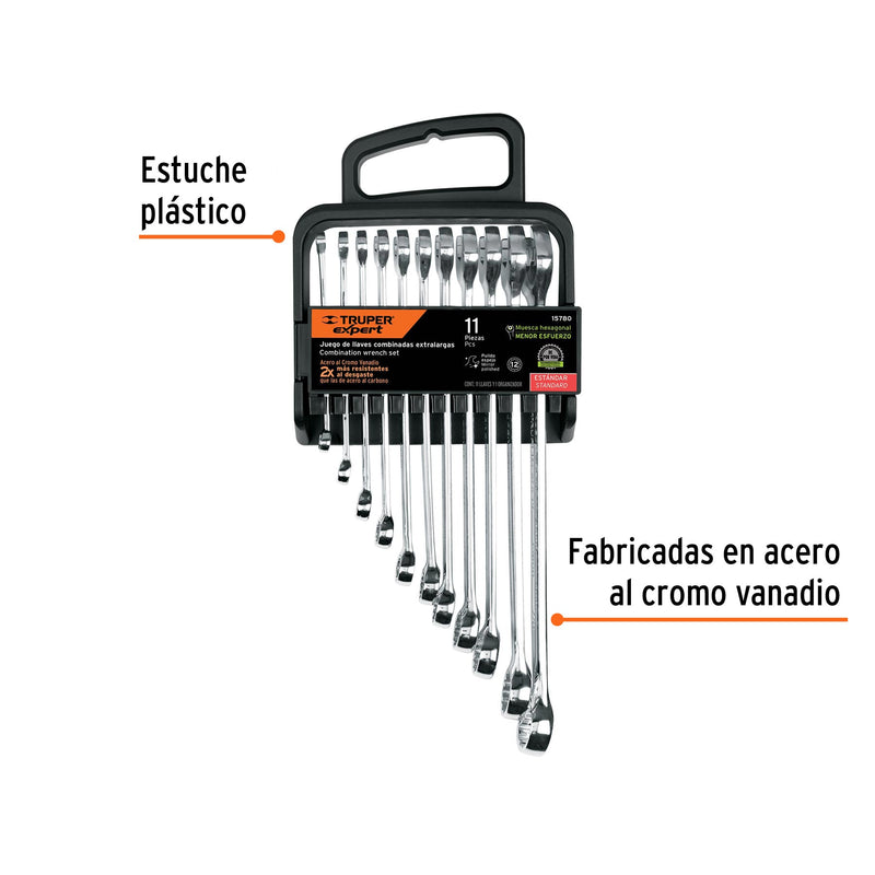 Juego de llaves combinadas, 11 piezas, pulidas