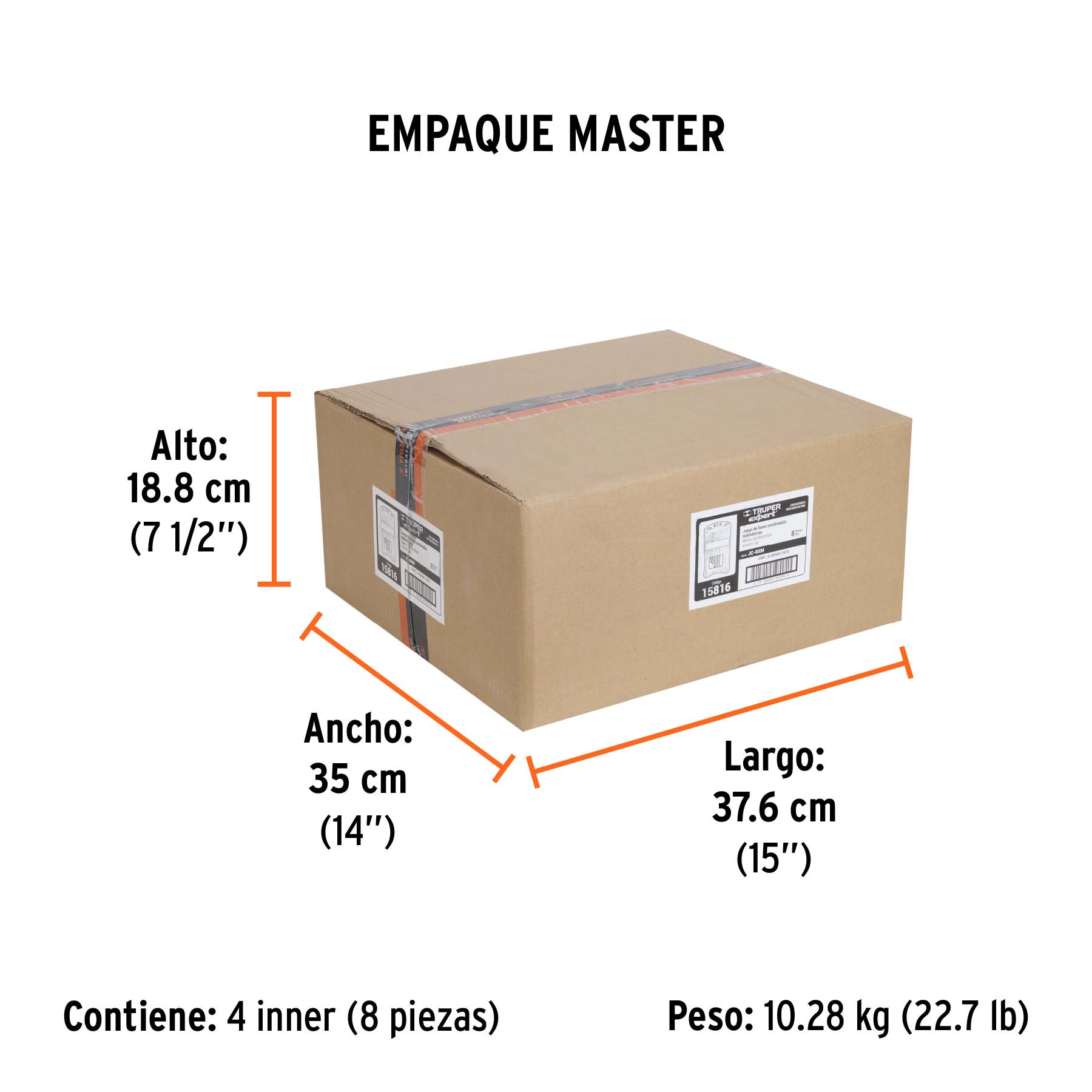 Juego llaves combinadas con matraca, 8pzas, mm,Truper Expert
