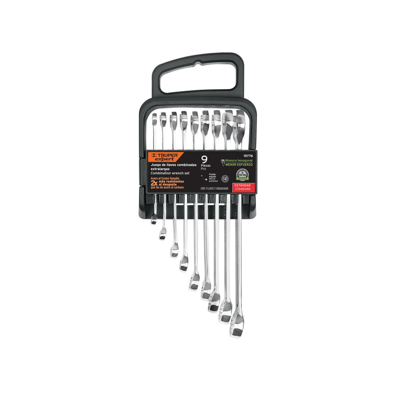 Juego de llaves combinadas, 9 piezas, pulidas