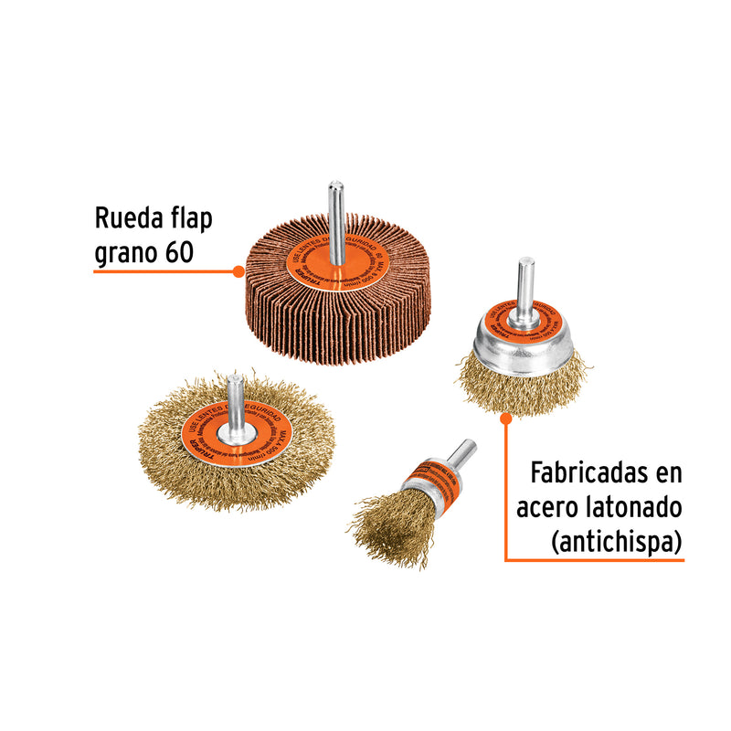 Juego de cardas, 4 piezas para taladro
