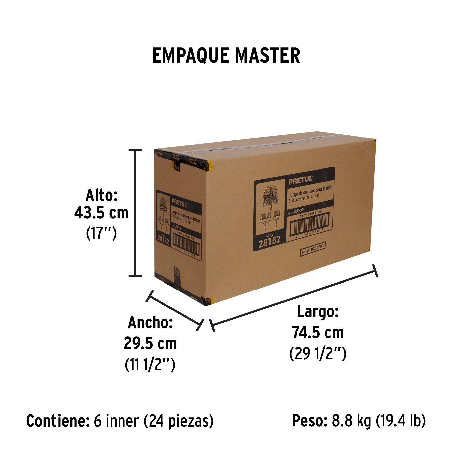 Jgo de 3 cepillos para taladro, Pretul.
