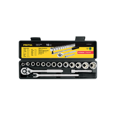 Juego de dados, cuadro 1/2", 16 pzas, standard, Pretul
