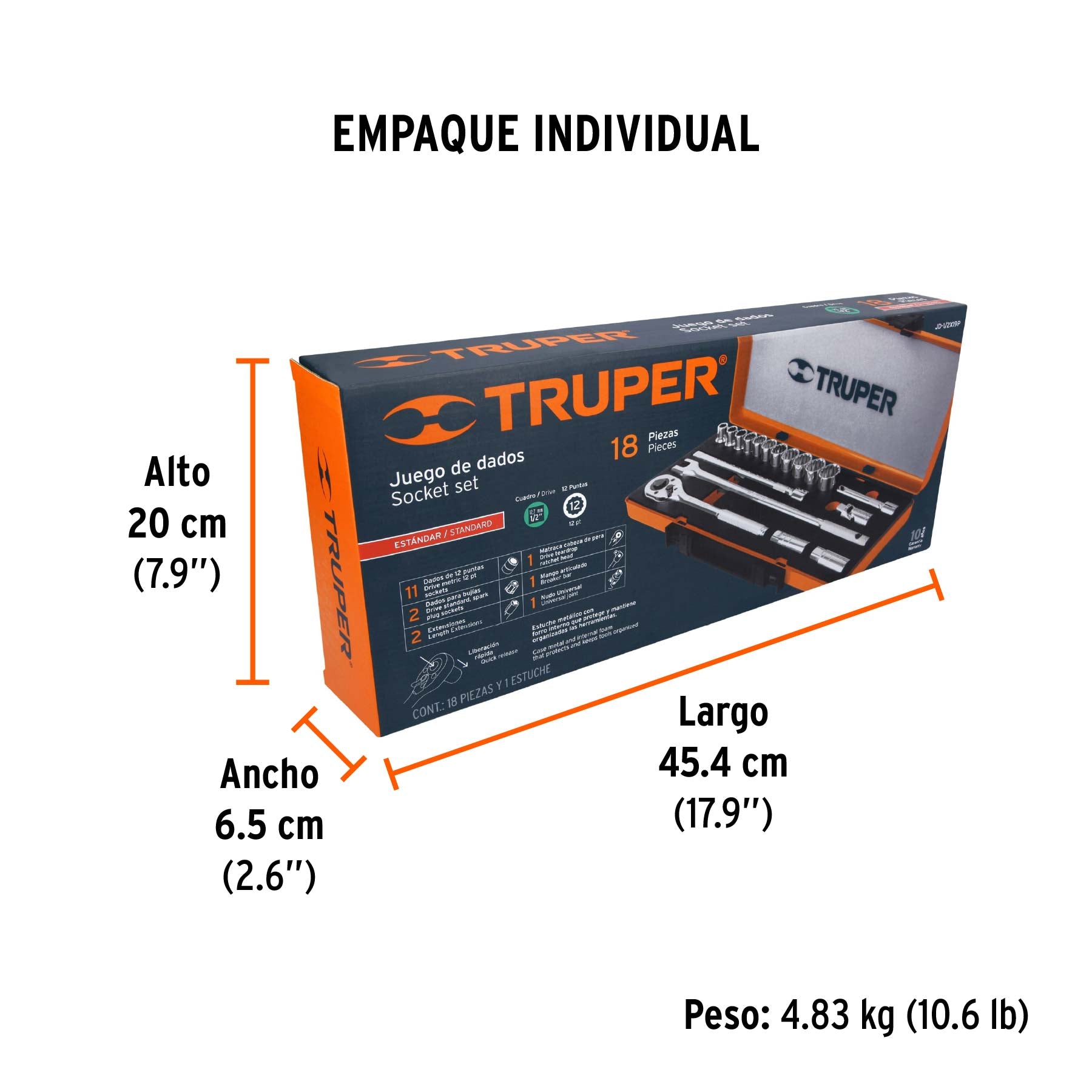 Juego de autoclé, cuadro 1/2", 18 piezas, Standard