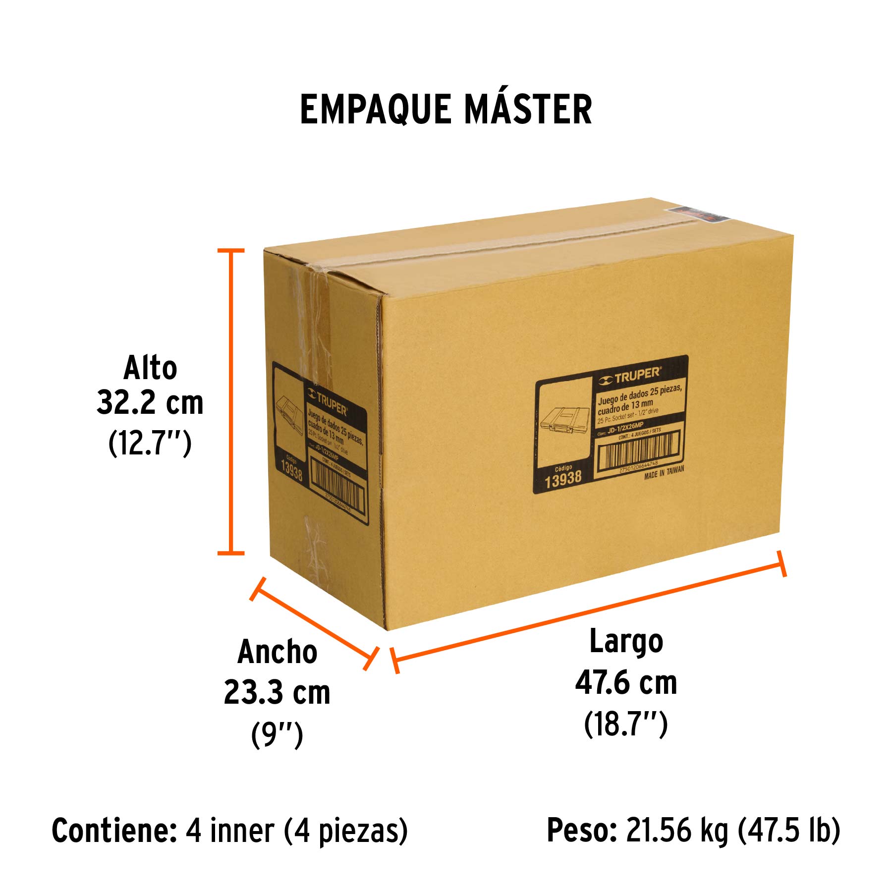 Juego de autoclé, cuadro 1/2", 25 piezas, std y mm