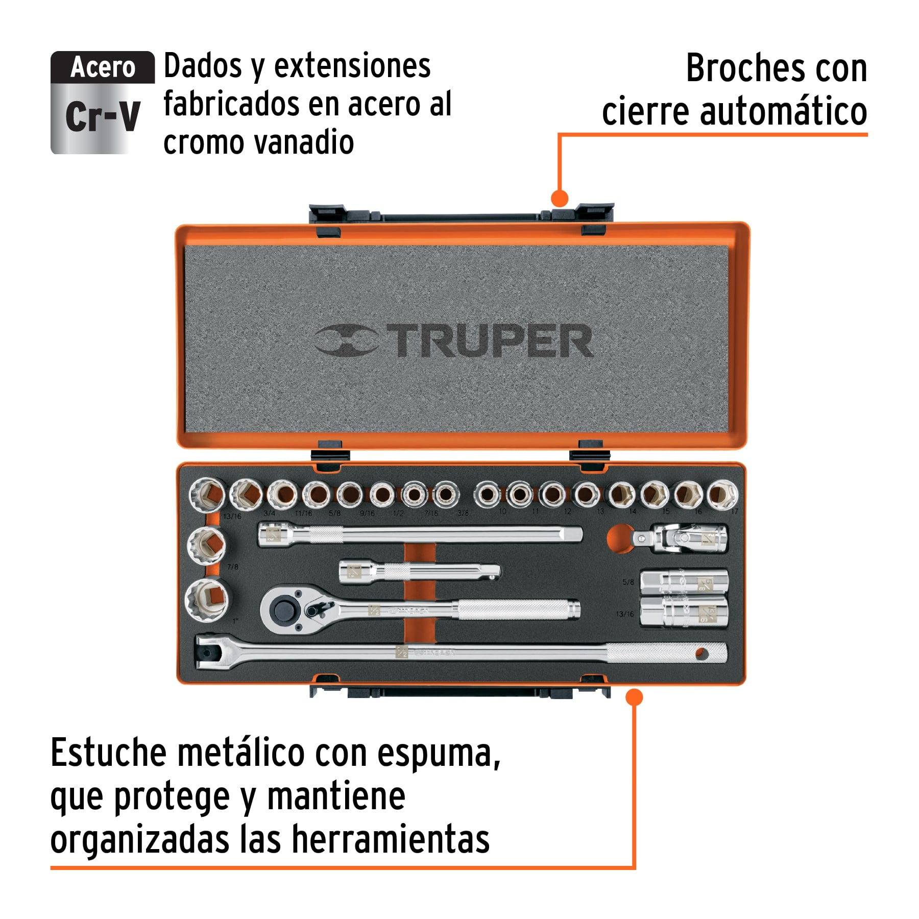 Juego de autoclé, cuadro 1/2", 25 piezas, std y mm