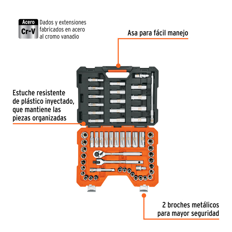 Juego de 56 herramientas cuadro 1/2' std y mm para mecánico