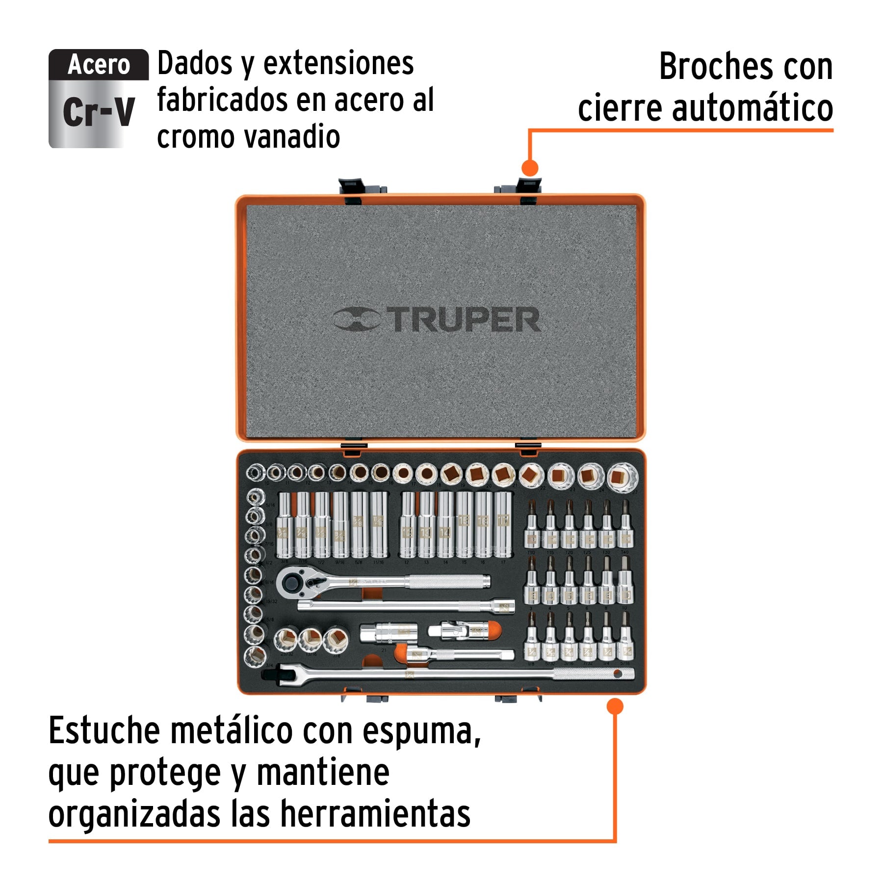 Juego de dados, cuadro 1/2", 64 piezas, std y mm