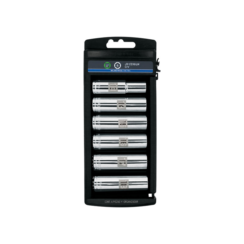 Juego dados largos, cuadro 1/2", 6 piezas, milimétricas