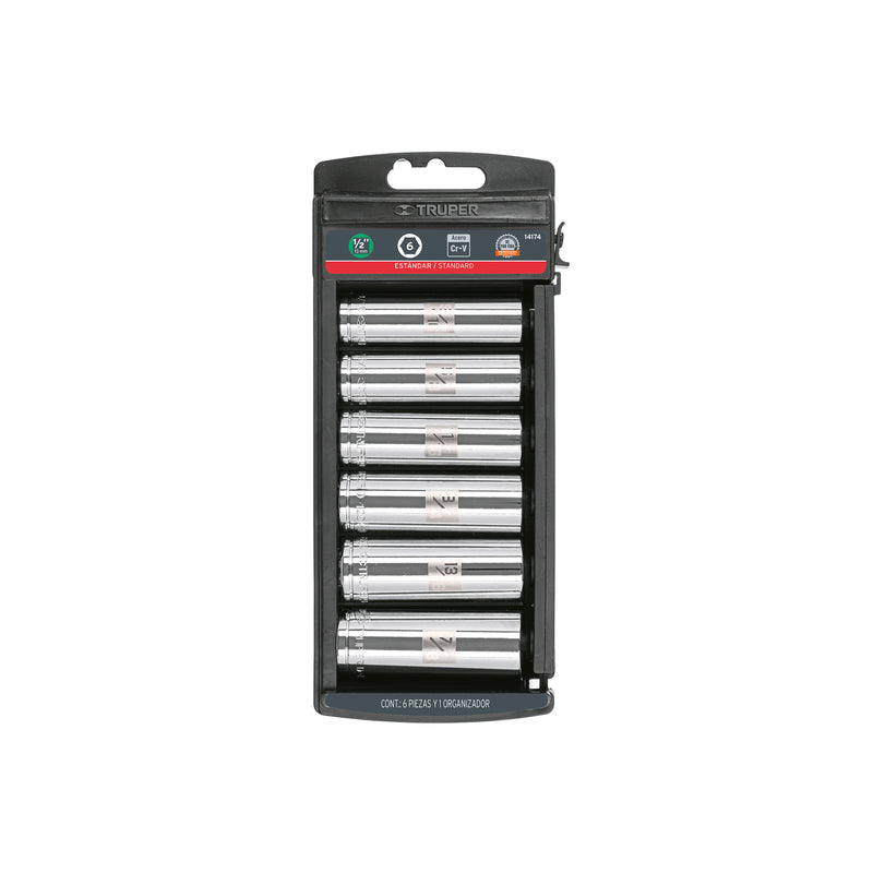 Juego dados largos, cuadro 1/2", 6 piezas