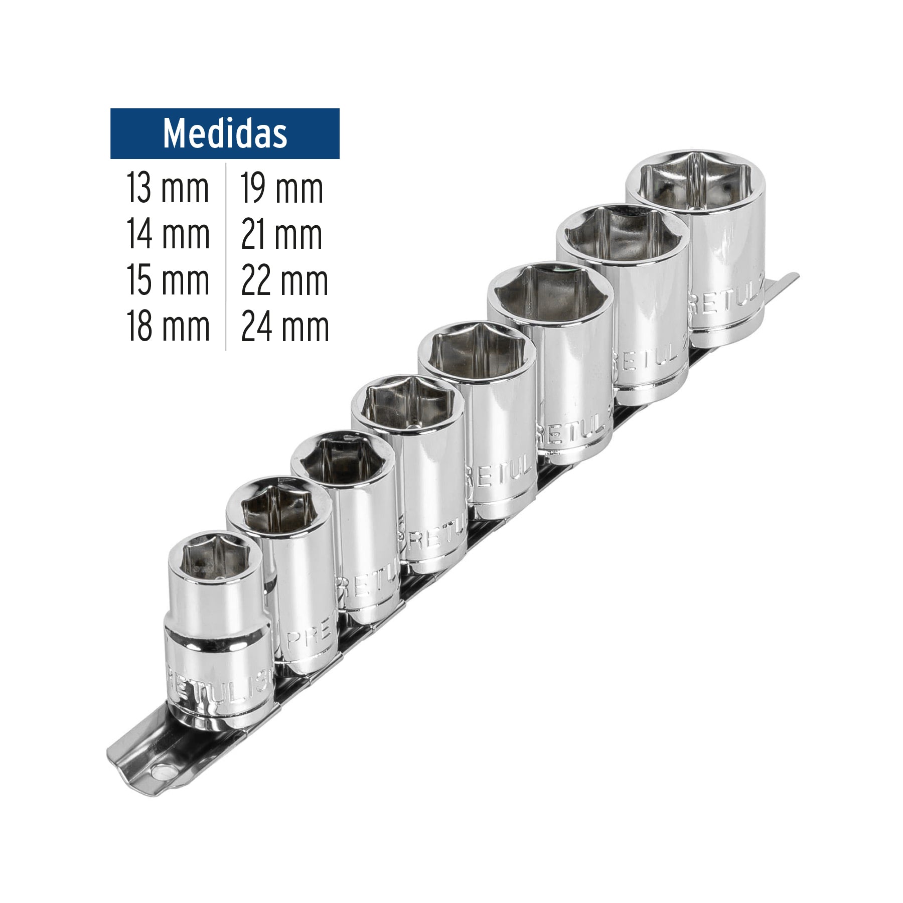 Juego dados, cuadro 1/2", 9 piezas, milimétricos, pretul