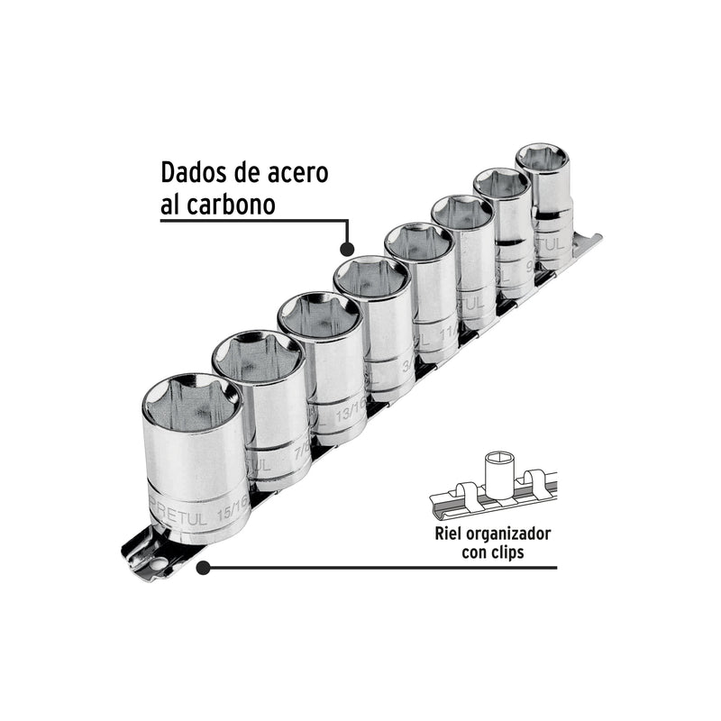 Juego dados, cuadro 1/2", 9 piezas, pretul