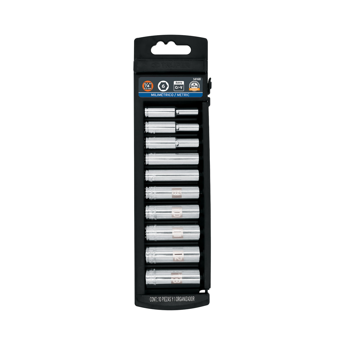 Juego de dados largos, cuadro 1/4", 10 piezas, milimétricos