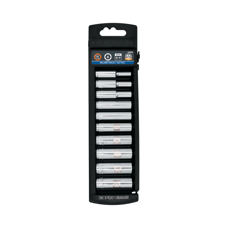 Juego de dados largos, cuadro 1/4", 10 piezas, milimétricos