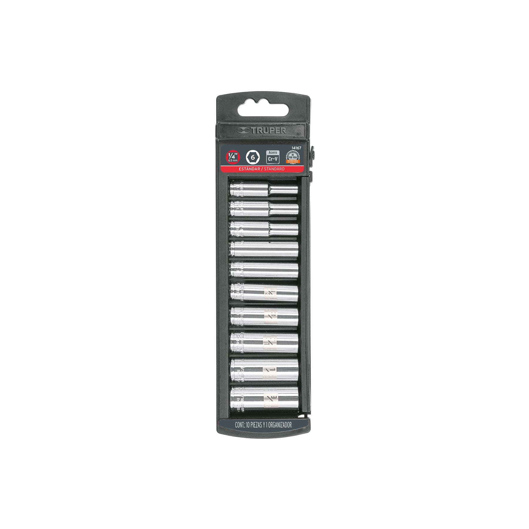 Juego de 10 dados largos, cuadro 1/4", standard