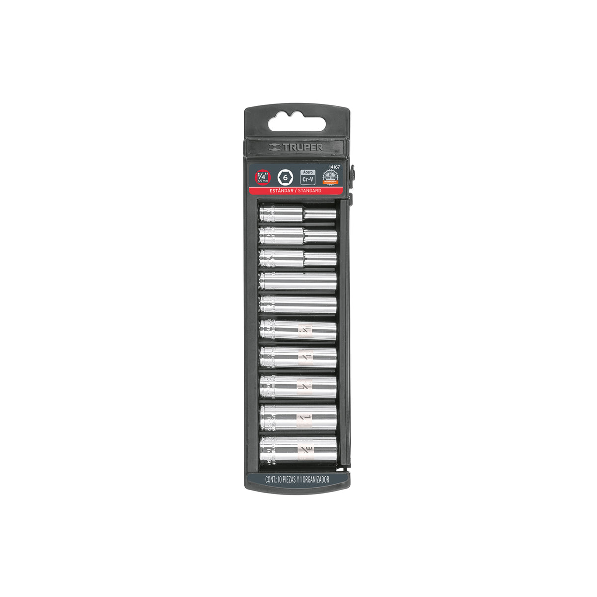 Juego de 10 dados largos, cuadro 1/4", standard