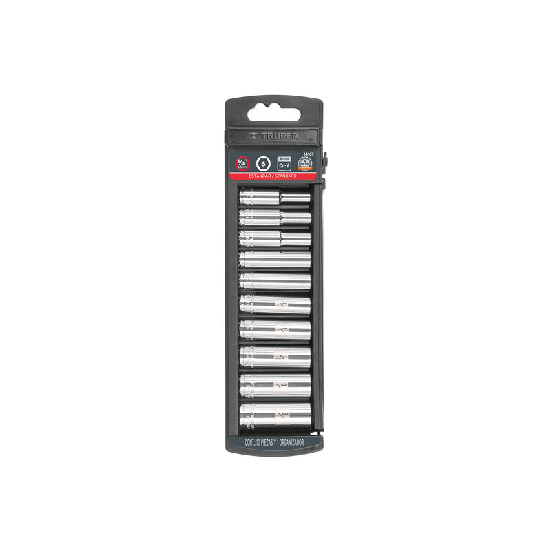 Juego de 10 dados largos, cuadro 1/4", standard