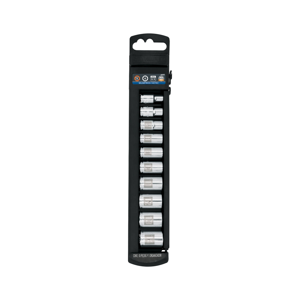 Juego de dados cuadro 1/4", 10 piezas, milimétricos