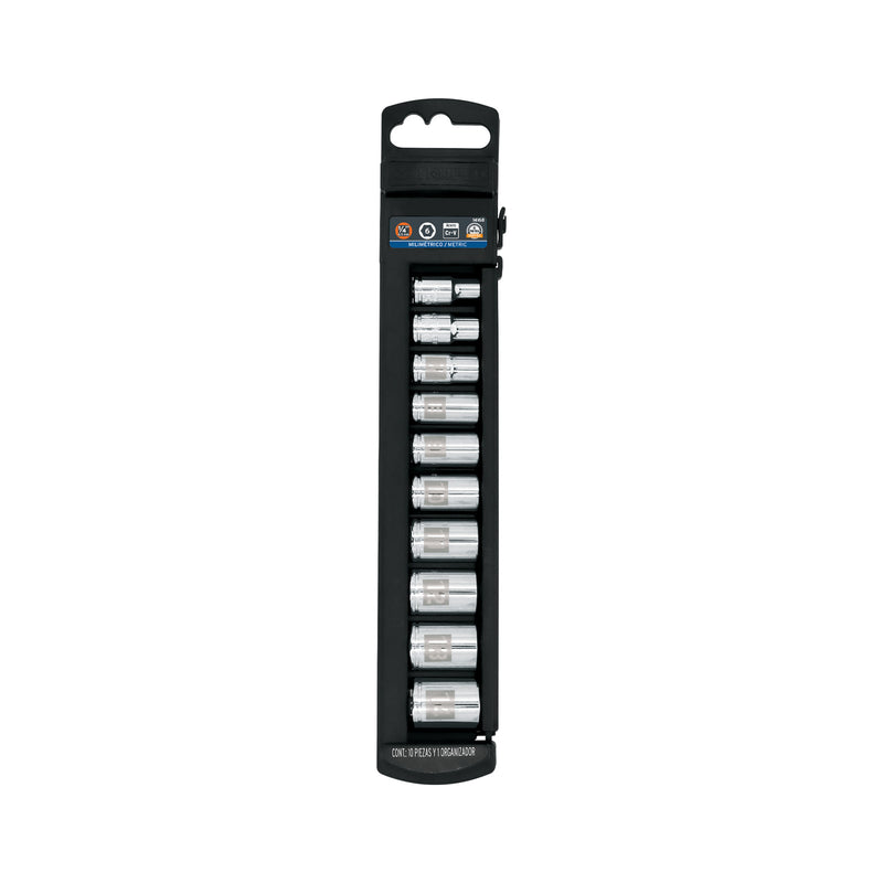 Juego de dados cuadro 1/4", 10 piezas, milimétricos