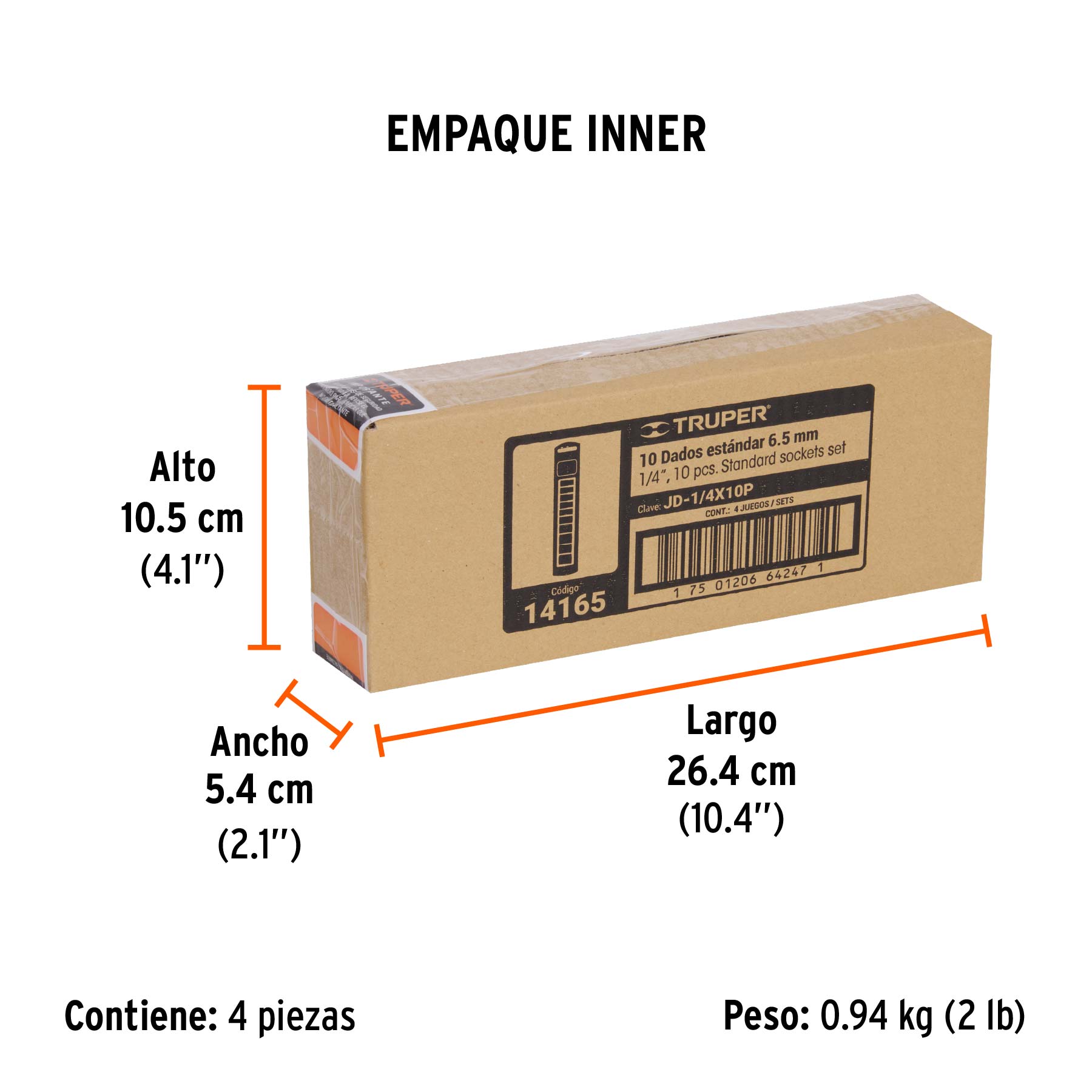 Juego de dados cuadro 1/4", 10 piezas