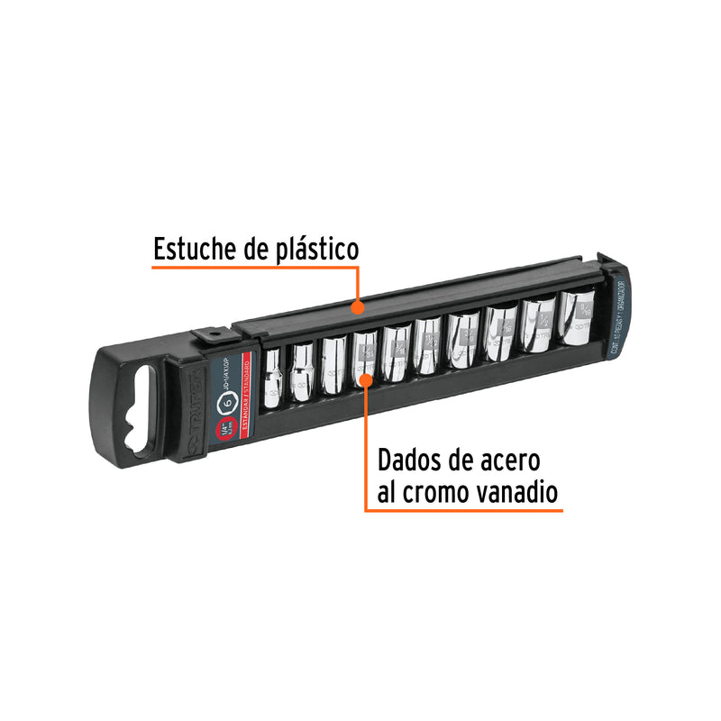 Juego de dados cuadro 1/4", 10 piezas