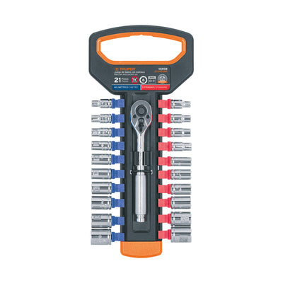 Juego de dados mm y std con matraca, cuadro 1/4', Truper