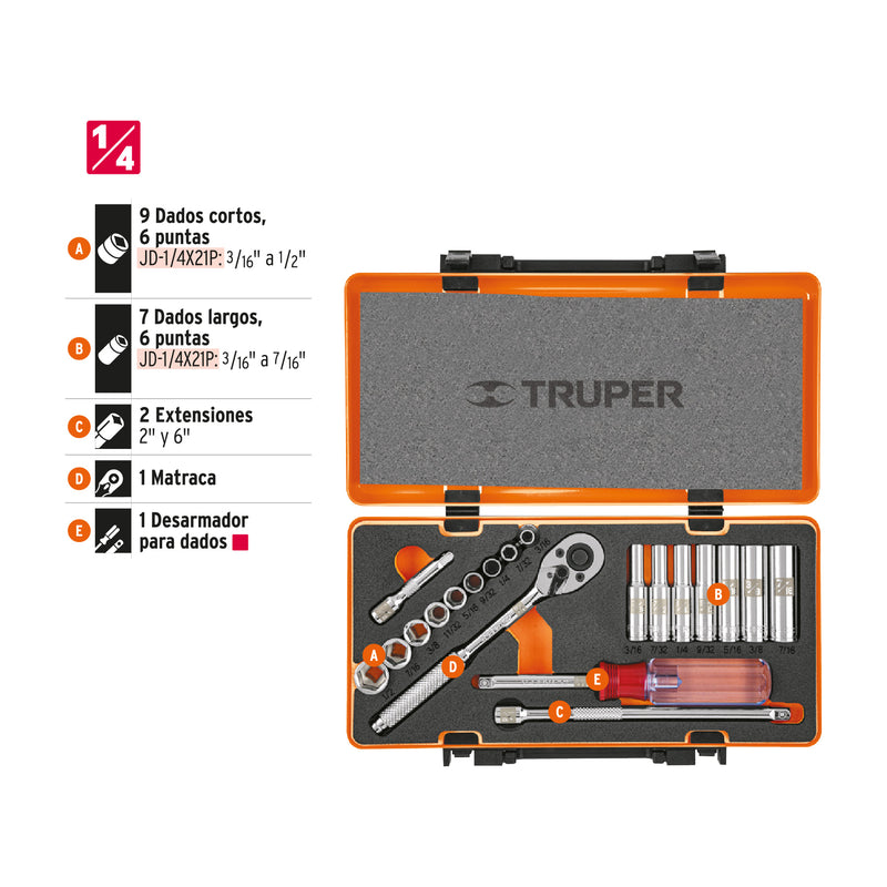 Juego de autoclé, cuadro 1/4", 20 piezas, Standard