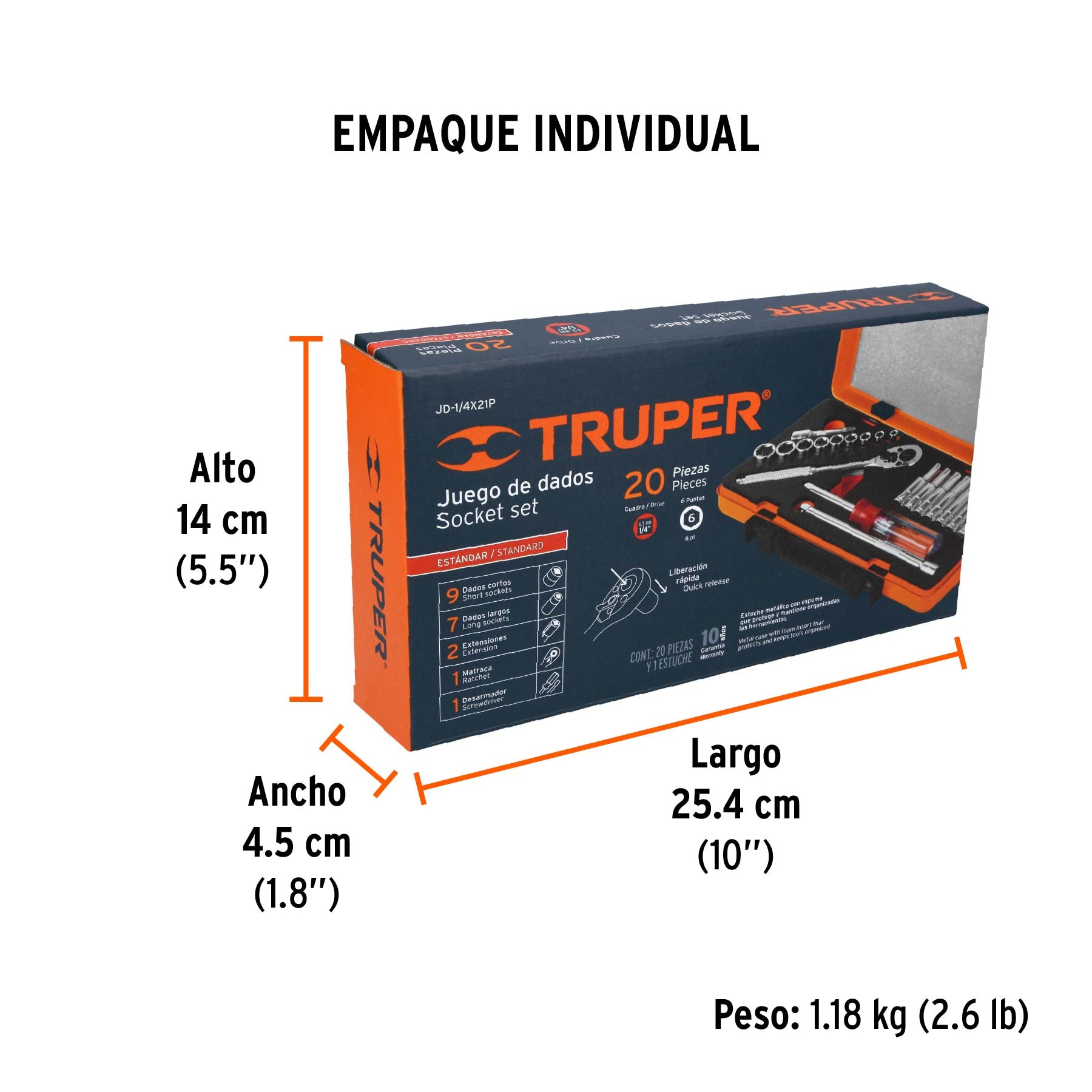 Juego de autoclé, cuadro 1/4", 20 piezas, Standard