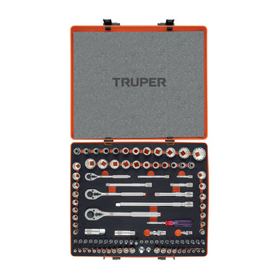 Juego de dados, cuadro 1/4, 3/8 y 1/2", 103 piezas, std y mm