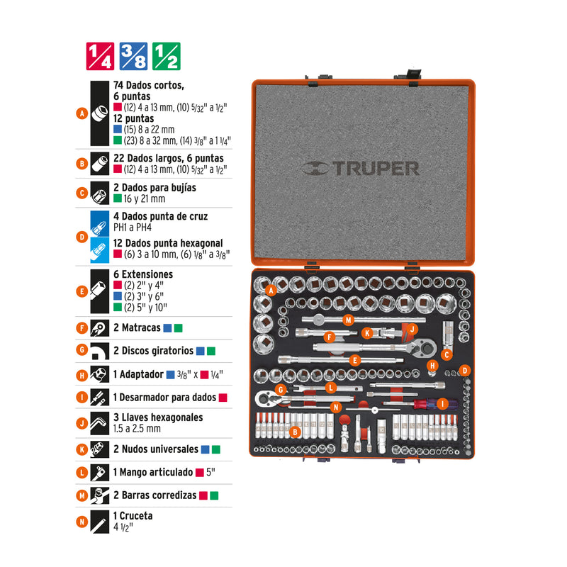 Juego de autoclé, 135 piezas, standard y milimétricos