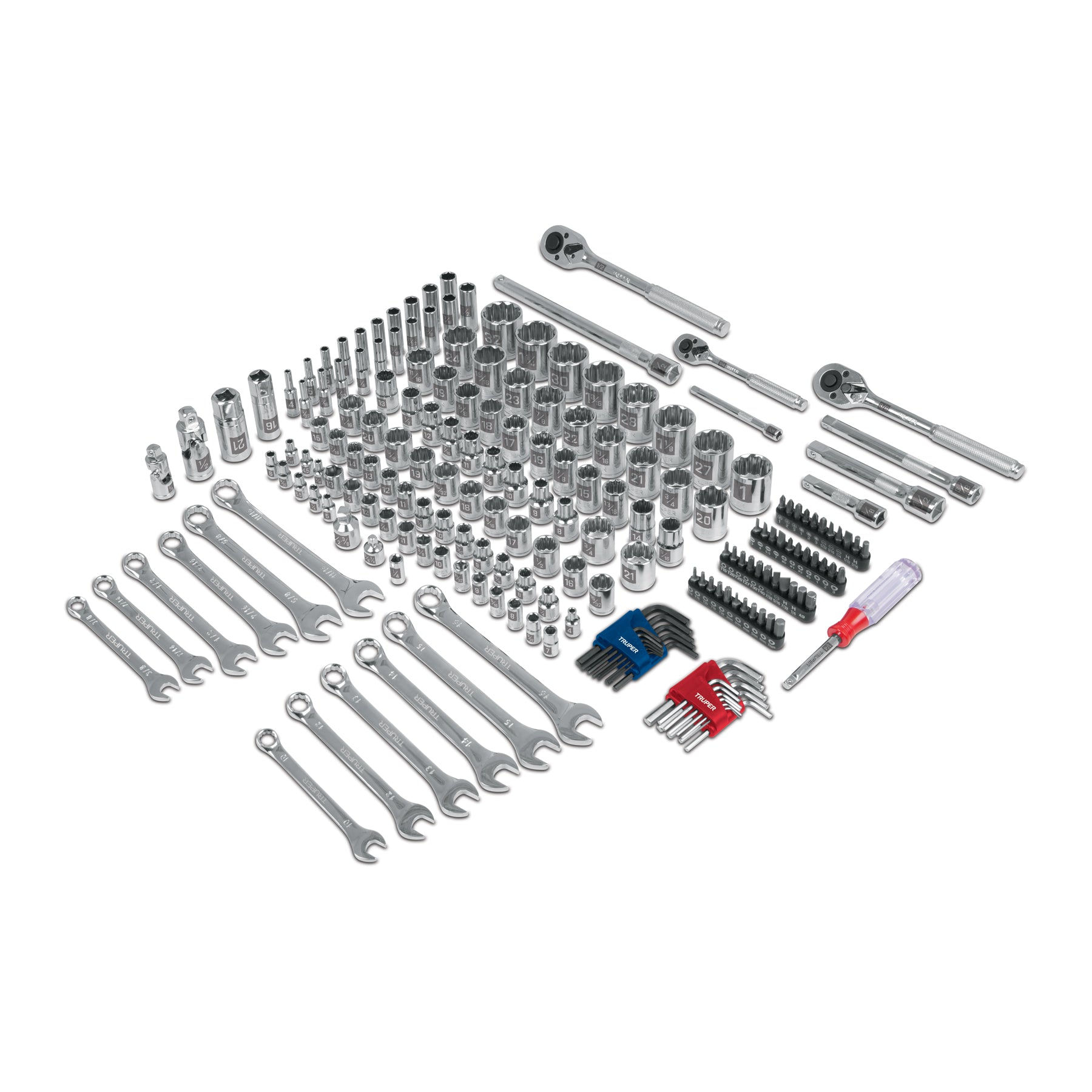 Juego de dados, cuadro 1/4, 3/8 y 1/2", 199 piezas, std y mm