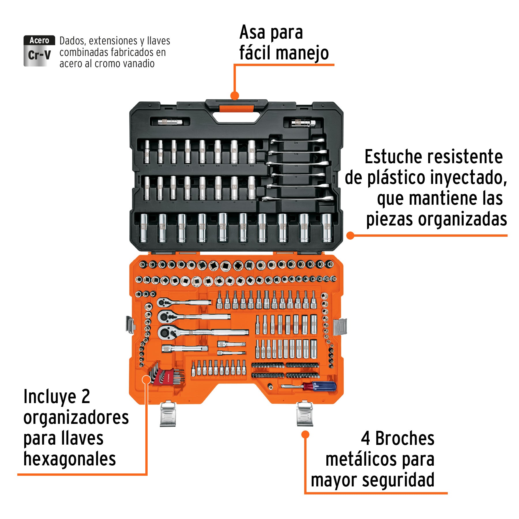 Juego autoclé, cuadro 1/4, 3/8 y 1/2", 217 piezas, std y mm