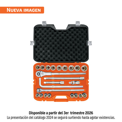 Juego de autoclé, cuadro 3/4", 23 piezas, milimétricos