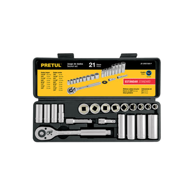 Juego de dados, cuadro 3/8", 21 pzas, standard, pretul