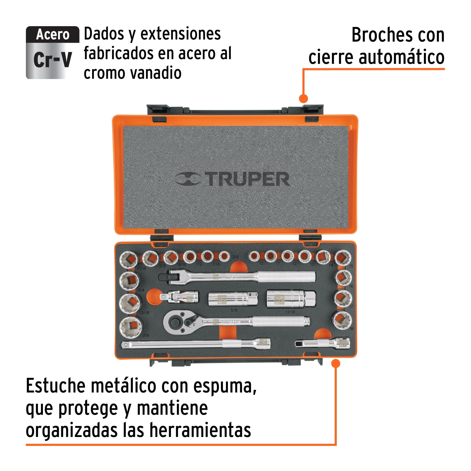 Juego de autoclé, cuadro 3/8", 25 piezas, std y mm