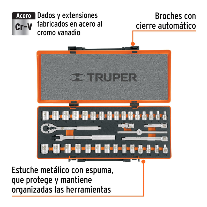 Juego de autoclé, cuadro 3/8", 36 piezas, std y mm