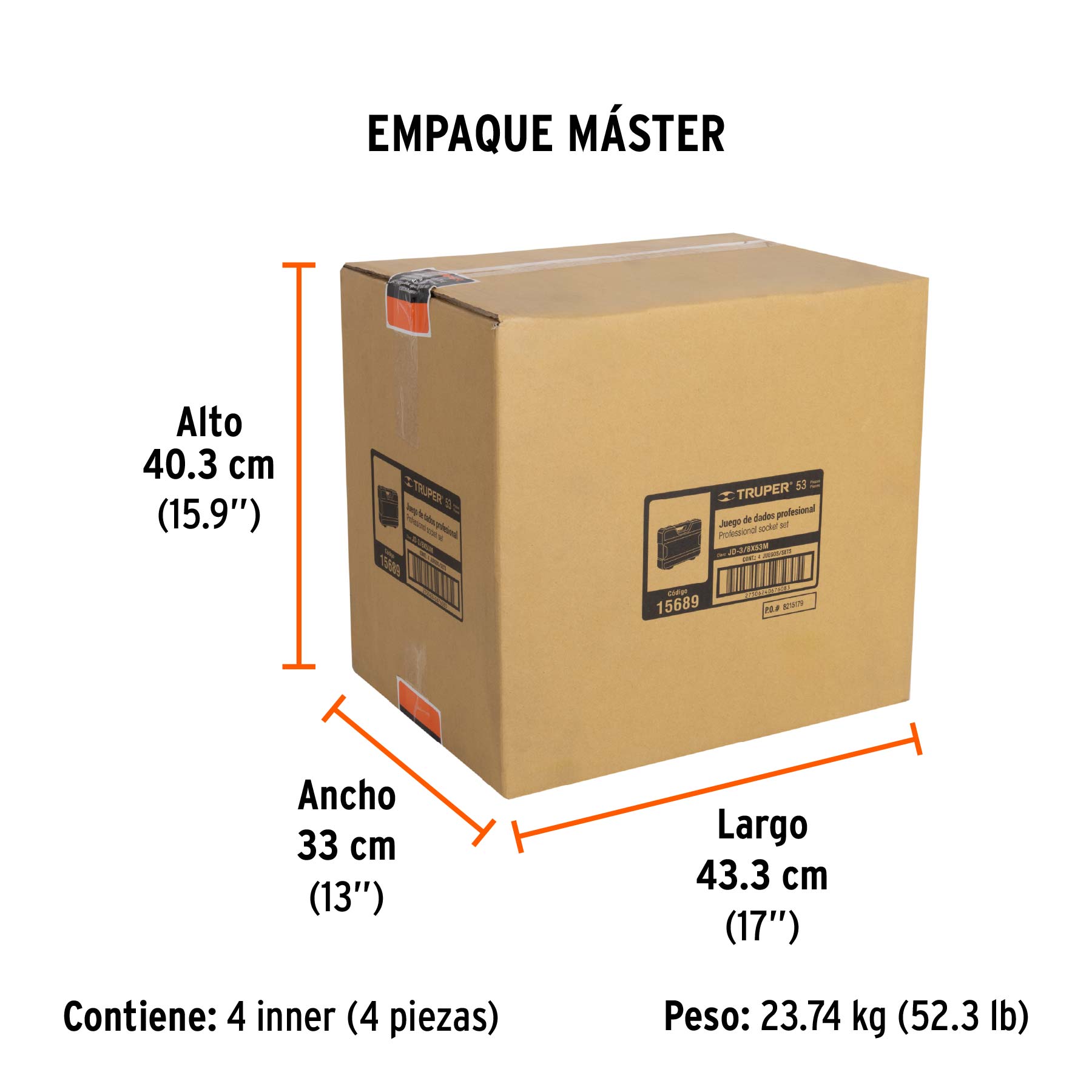 Juego de autoclé cuadro 3/8", 53 piezas, std y mm