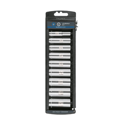 Juego de dados largos, cuadro 3/8", 9 piezas, milimétricos