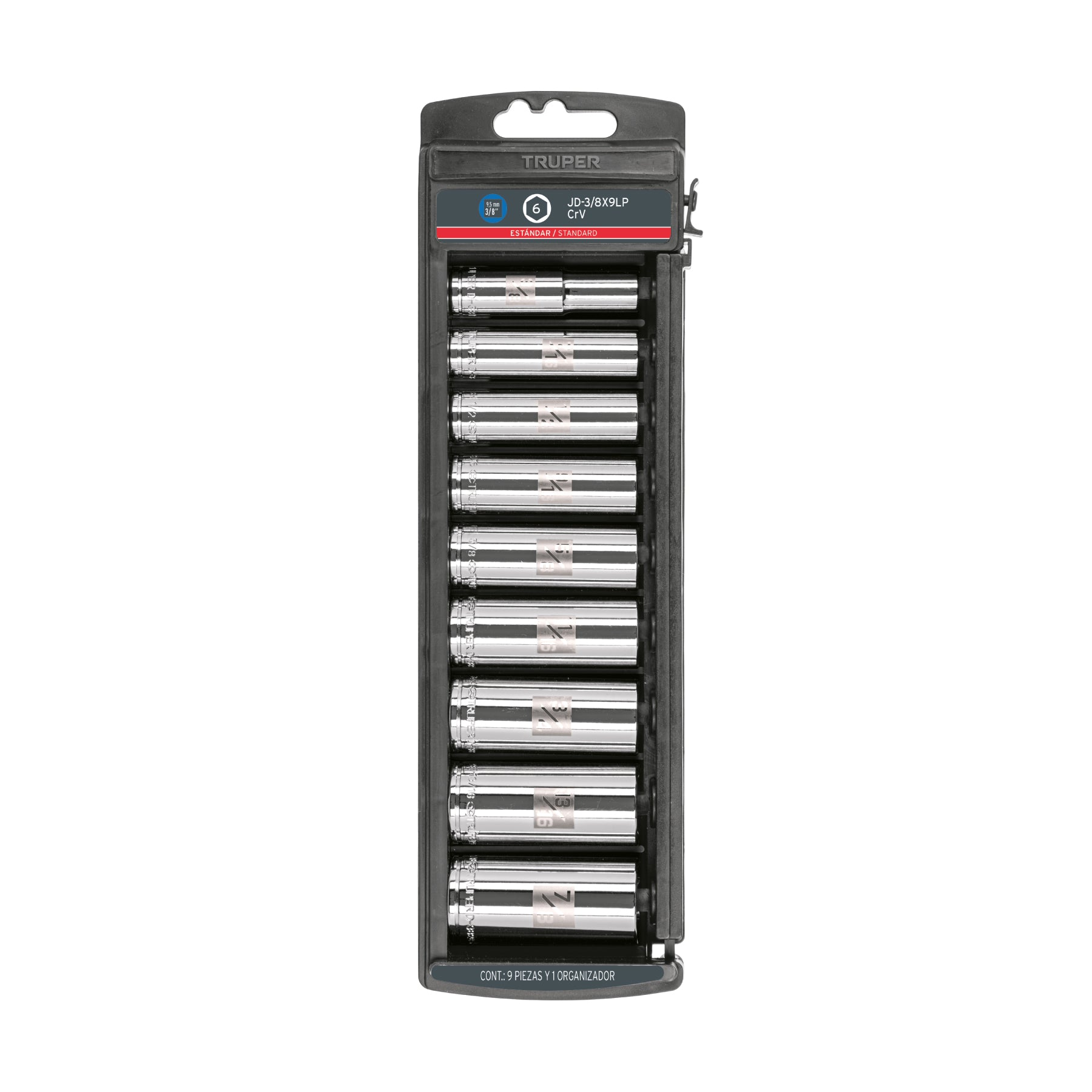 Juego de dados largos, cuadro 3/8", 9 piezas